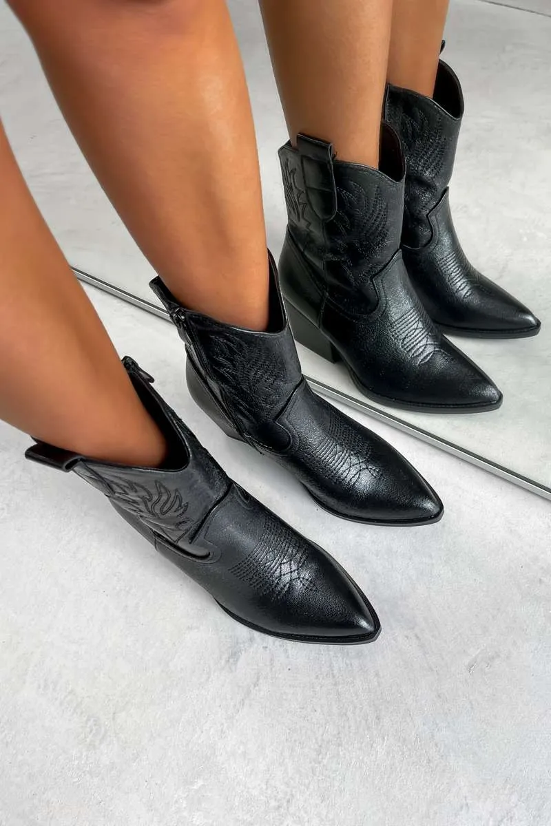ARIZONA Western Cowboy Boots -  Black