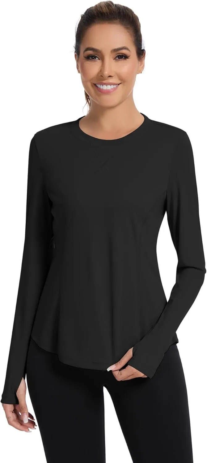 Avoogue Women UPF 50  UV Shirts Long Sleeve with Thumb Holes Workout Sun Shirt Quick Dry Athletic Hiking Running Tops