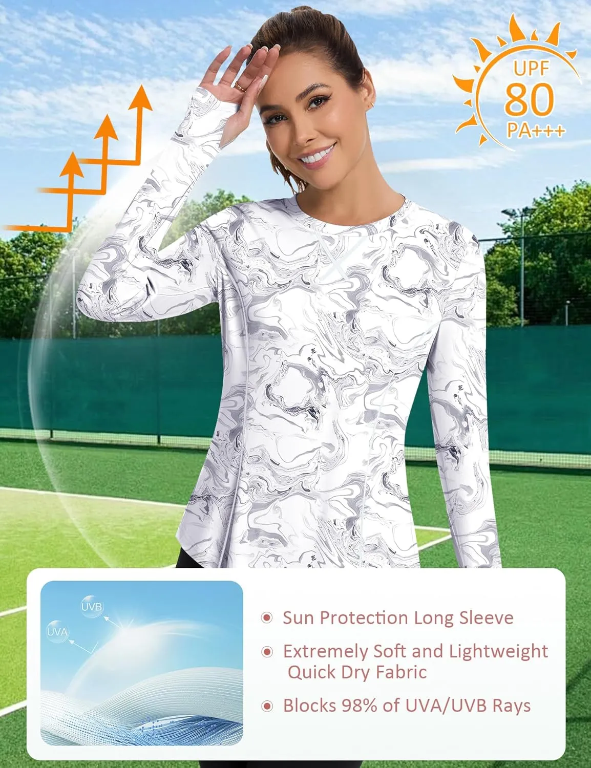 Avoogue Women UPF 50  UV Shirts Long Sleeve with Thumb Holes Workout Sun Shirt Quick Dry Athletic Hiking Running Tops