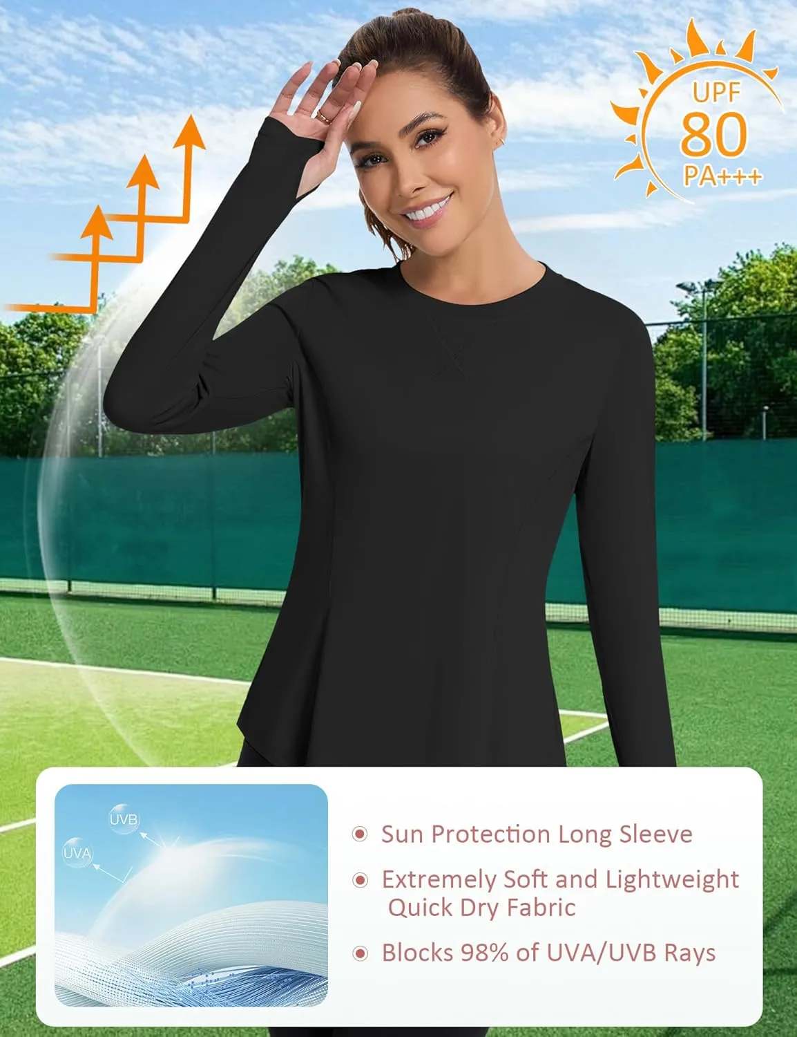 Avoogue Women UPF 50  UV Shirts Long Sleeve with Thumb Holes Workout Sun Shirt Quick Dry Athletic Hiking Running Tops