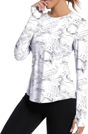 Avoogue Women UPF 50  UV Shirts Long Sleeve with Thumb Holes Workout Sun Shirt Quick Dry Athletic Hiking Running Tops