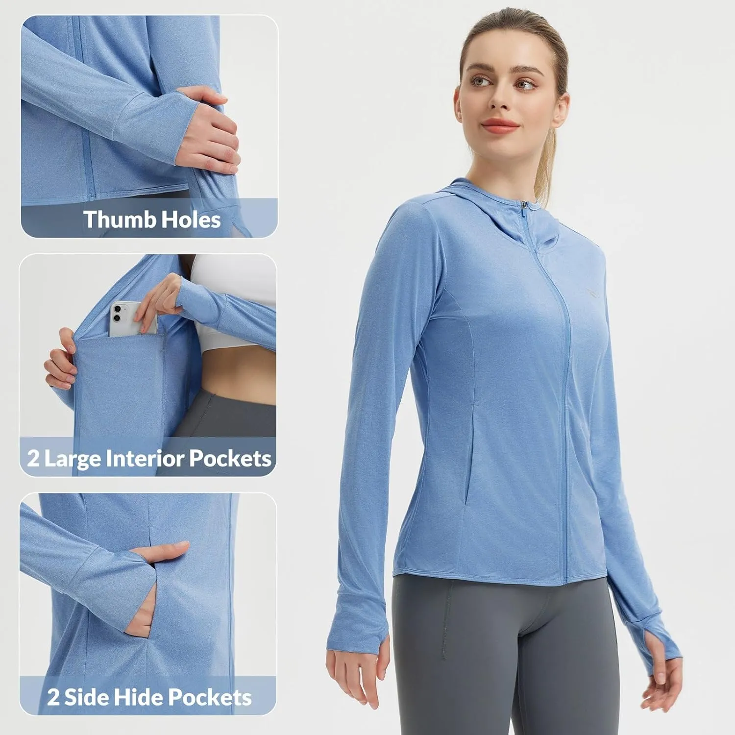 baleaf Women's Sun Protection Jacket Hoodie Clothing Lightweight Long Sleeve Sun Cover Up Shirt