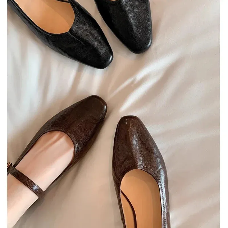 binfenxie Women's Ballet Flats Soft Round Toe Pumps Low Heels French Manor Mary Jane Shoes for Women