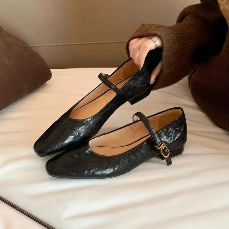binfenxie Women's Ballet Flats Soft Round Toe Pumps Low Heels French Manor Mary Jane Shoes for Women