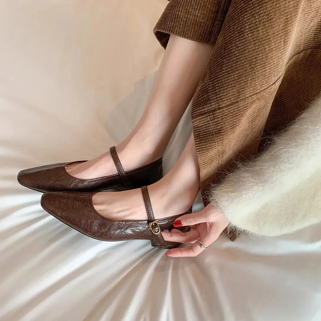 binfenxie Women's Ballet Flats Soft Round Toe Pumps Low Heels French Manor Mary Jane Shoes for Women