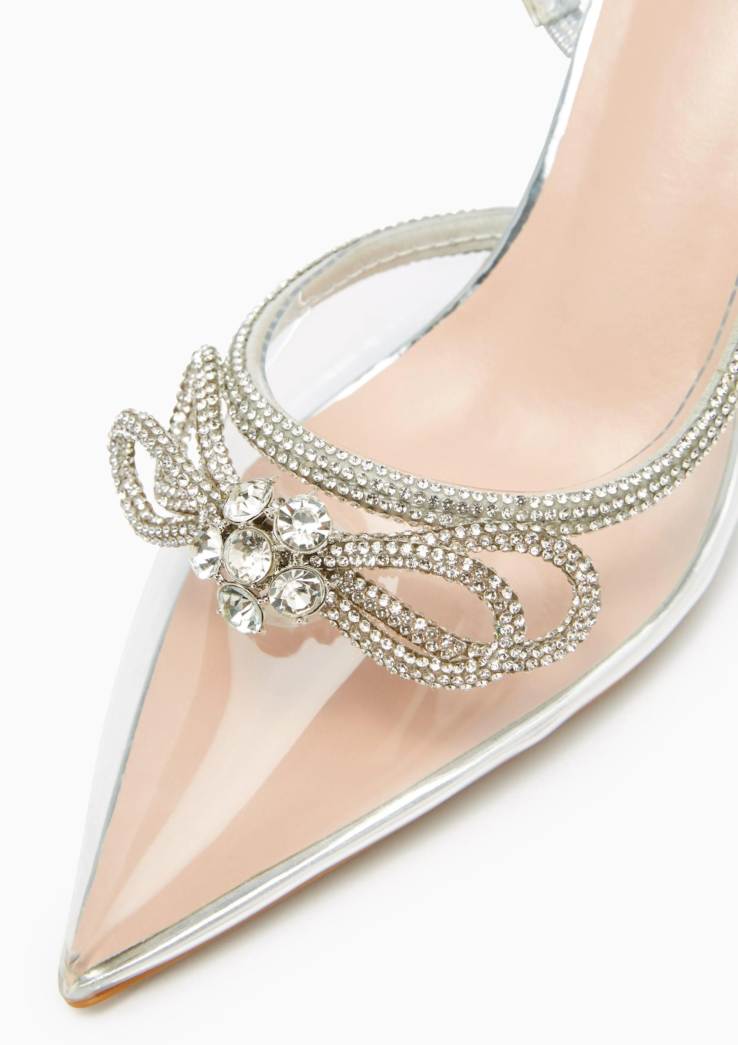 Bow Knot Clear Heels - White
