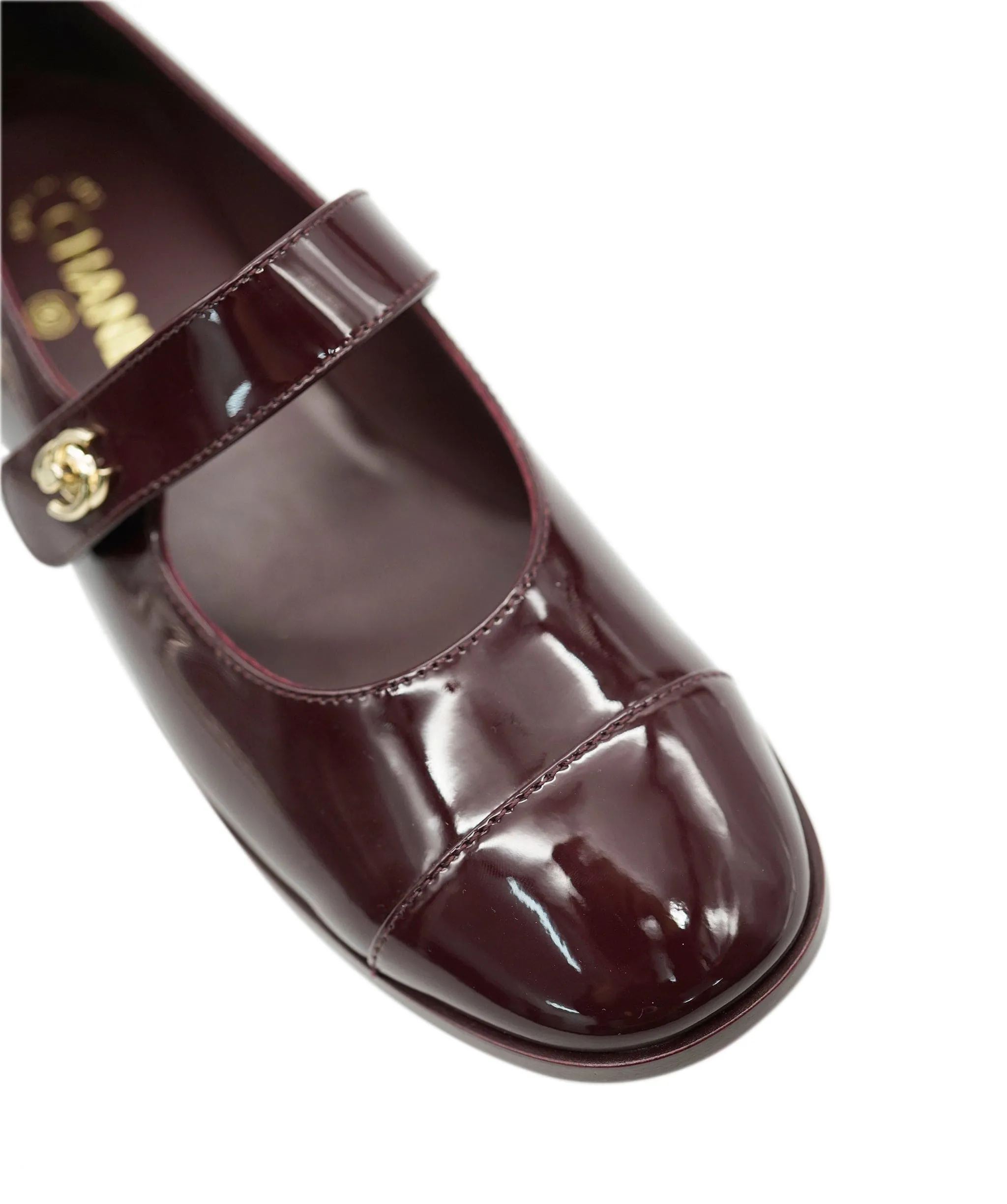 Chanel Mary Janes Patent Burgundy Leather Ballet Flats ALC1884