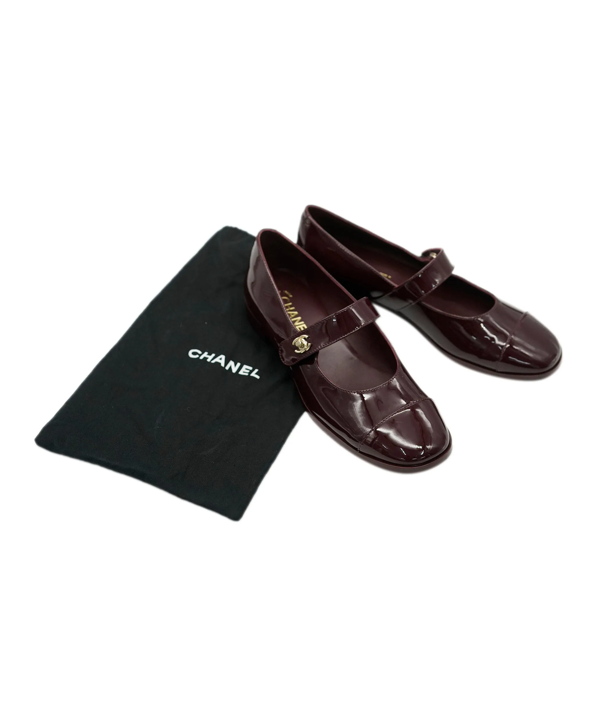 Chanel Mary Janes Patent Burgundy Leather Ballet Flats ALC1884