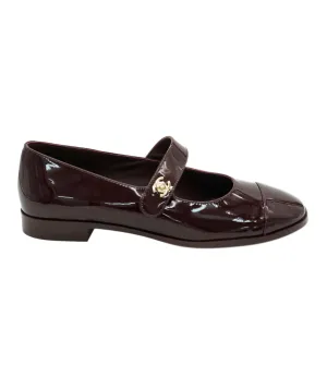 Chanel Mary Janes Patent Burgundy Leather Ballet Flats ALC1884