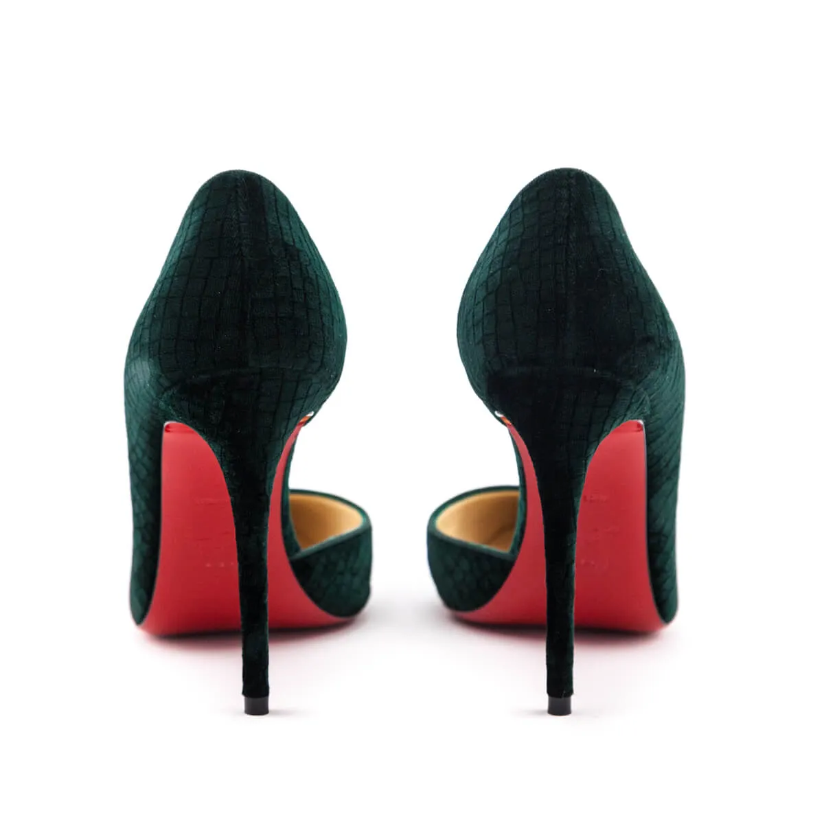 Christian Louboutin Green Velvet Snakeskin Print D'Orsay Pumps Size US 7 | EU 37