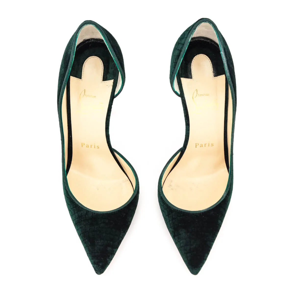 Christian Louboutin Green Velvet Snakeskin Print D'Orsay Pumps Size US 7 | EU 37