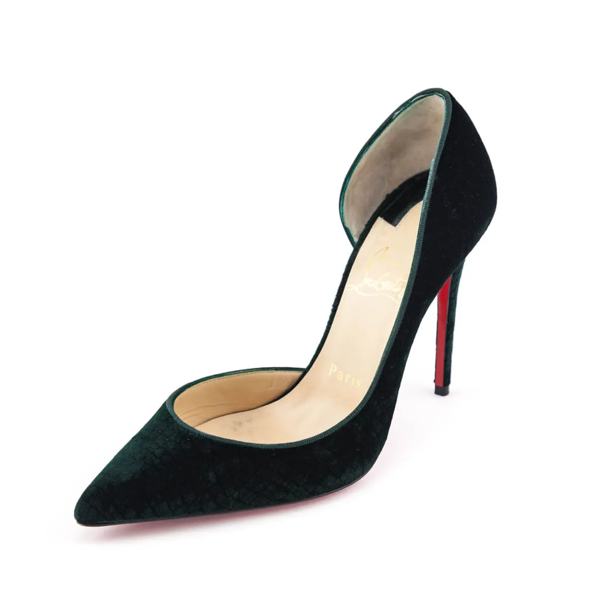 Christian Louboutin Green Velvet Snakeskin Print D'Orsay Pumps Size US 7 | EU 37
