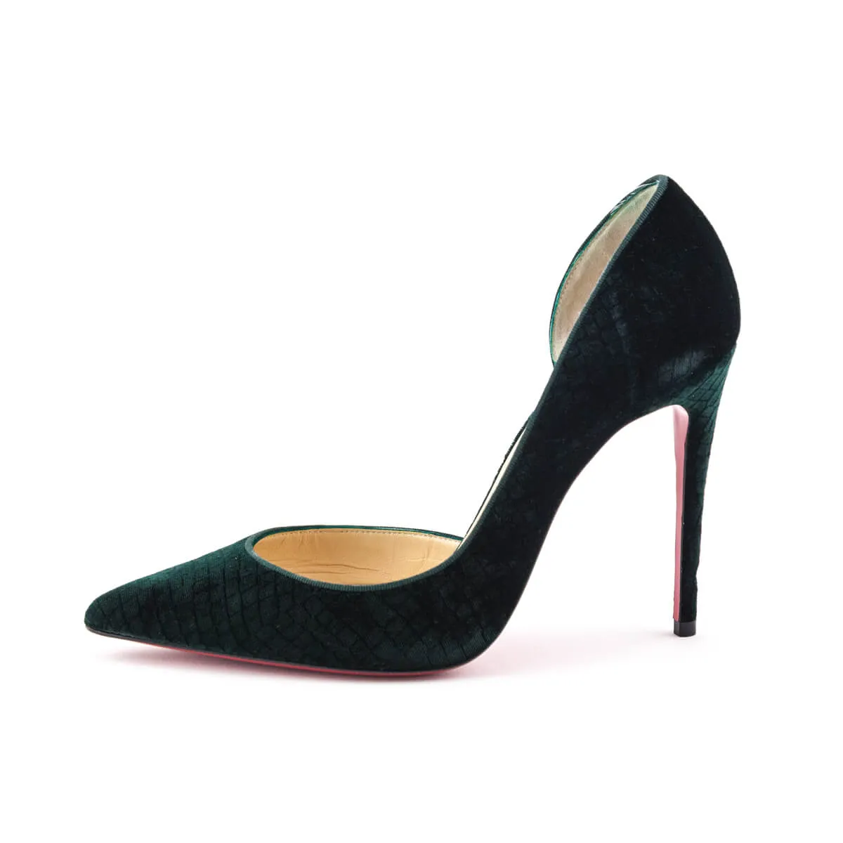 Christian Louboutin Green Velvet Snakeskin Print D'Orsay Pumps Size US 7 | EU 37
