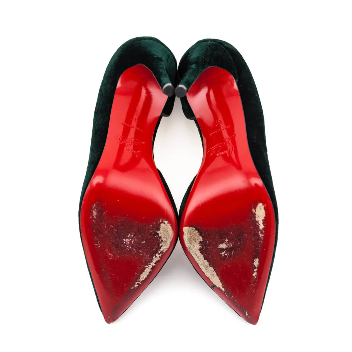 Christian Louboutin Green Velvet Snakeskin Print D'Orsay Pumps Size US 7 | EU 37
