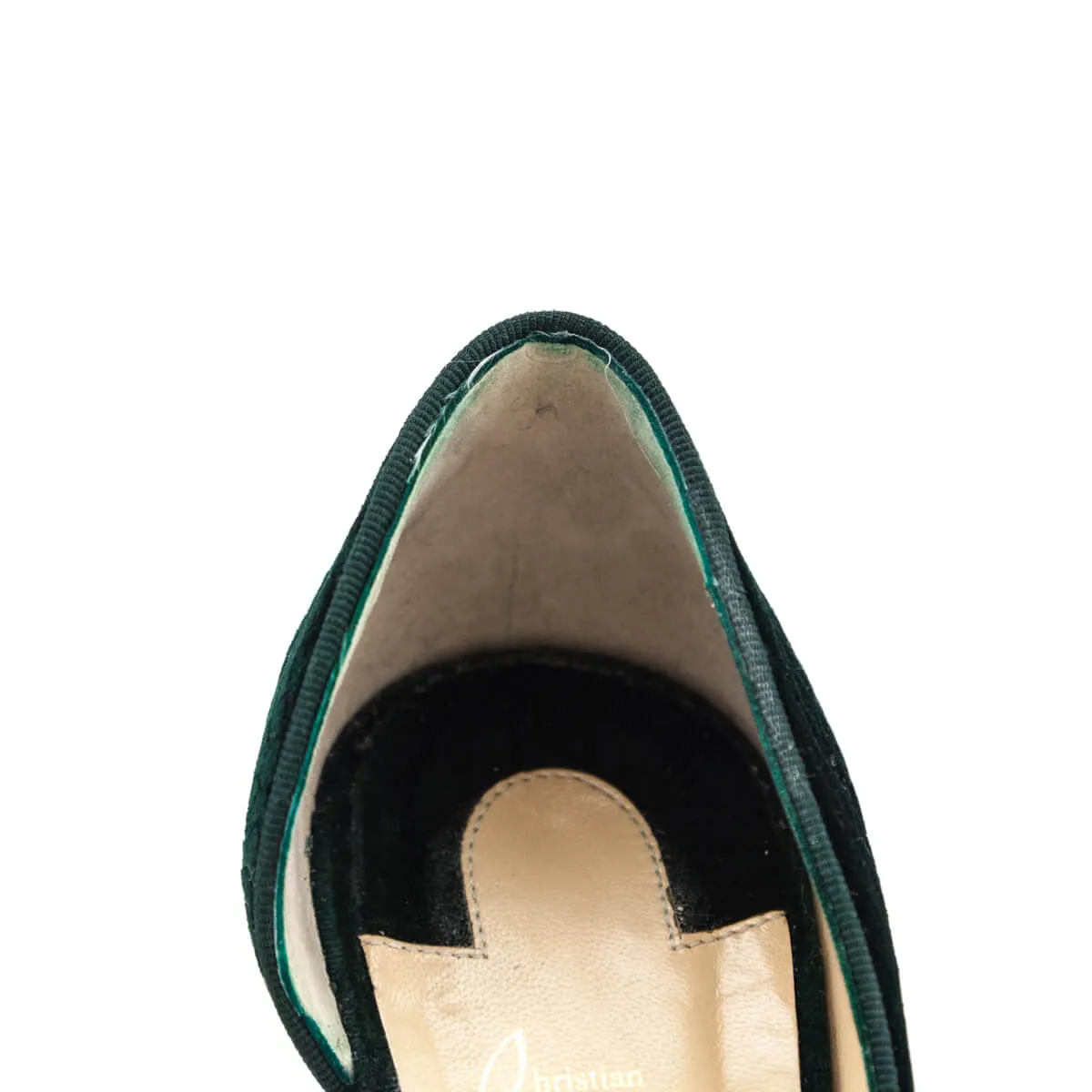 Christian Louboutin Green Velvet Snakeskin Print D'Orsay Pumps Size US 7 | EU 37