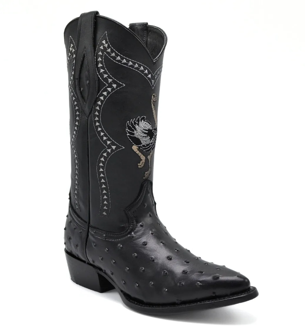 Combo JB901 Black Combo Men's Western Boots: J Toe Cowboy boots in Genuine Leather Ostrich Print 001 Black Belt