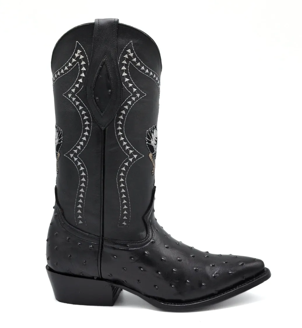Combo JB901 Black Combo Men's Western Boots: J Toe Cowboy boots in Genuine Leather Ostrich Print 001 Black Belt
