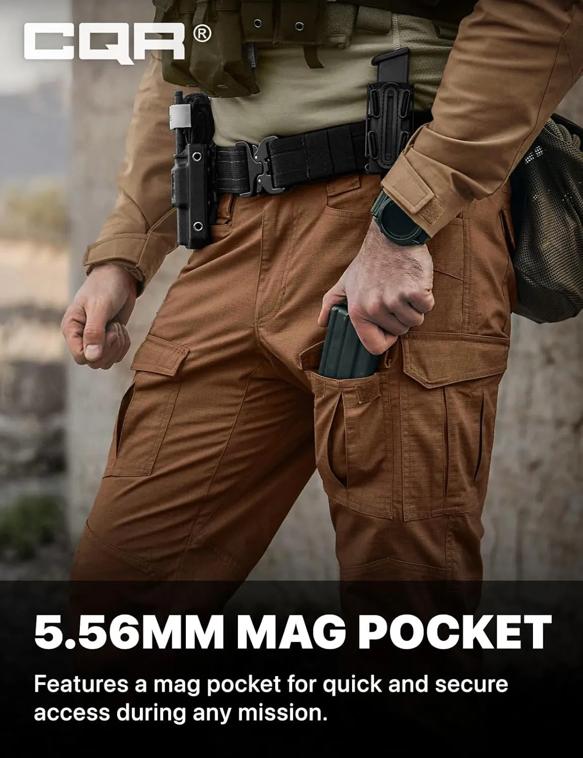 CQR Men's Flex Ripstop Tactical Pants, Water Resistant Stretch Cargo Pants, Lightweight EDC Hiking Work Pants