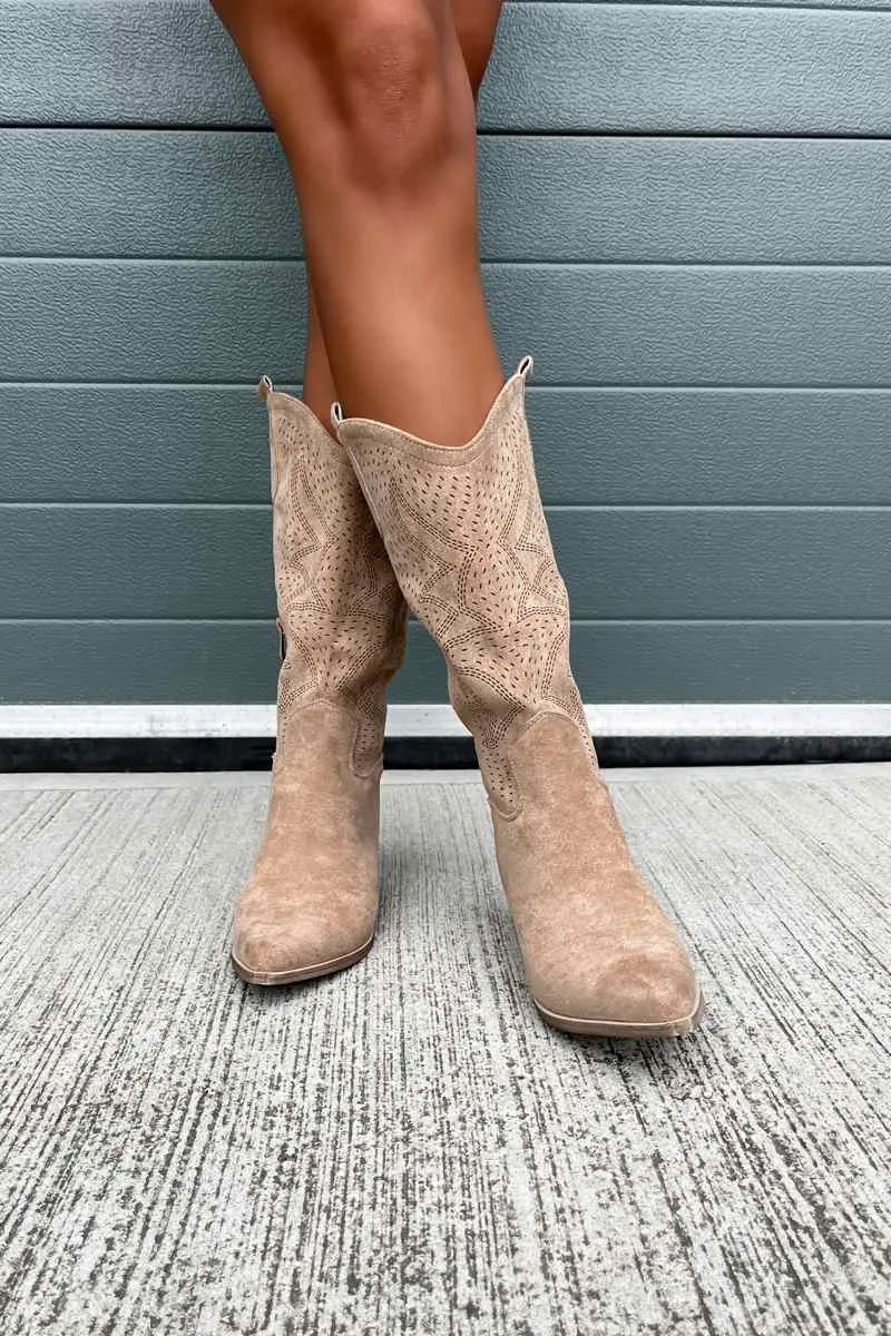 DALLAS Mid Calf Cowboy Western Boots - Taupe