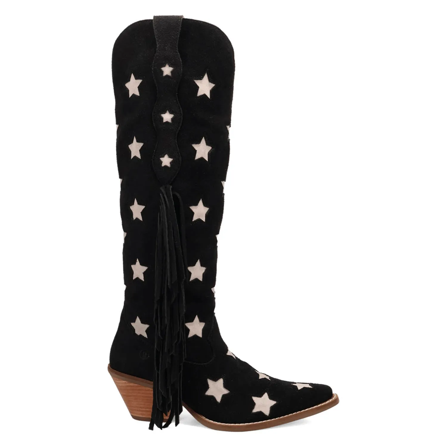 Dingo Womens Super Star Black Suede Cowboy Boots