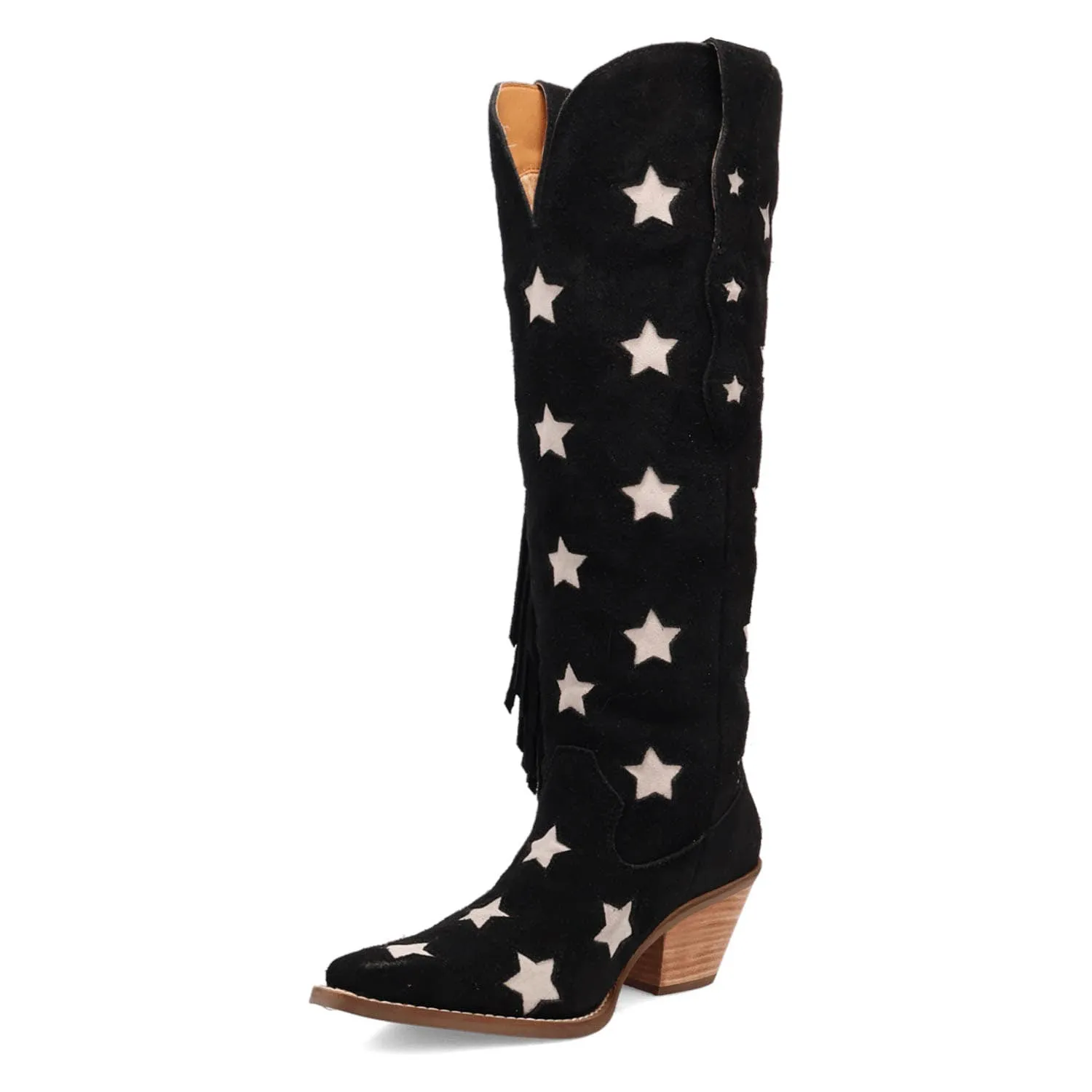 Dingo Womens Super Star Black Suede Cowboy Boots