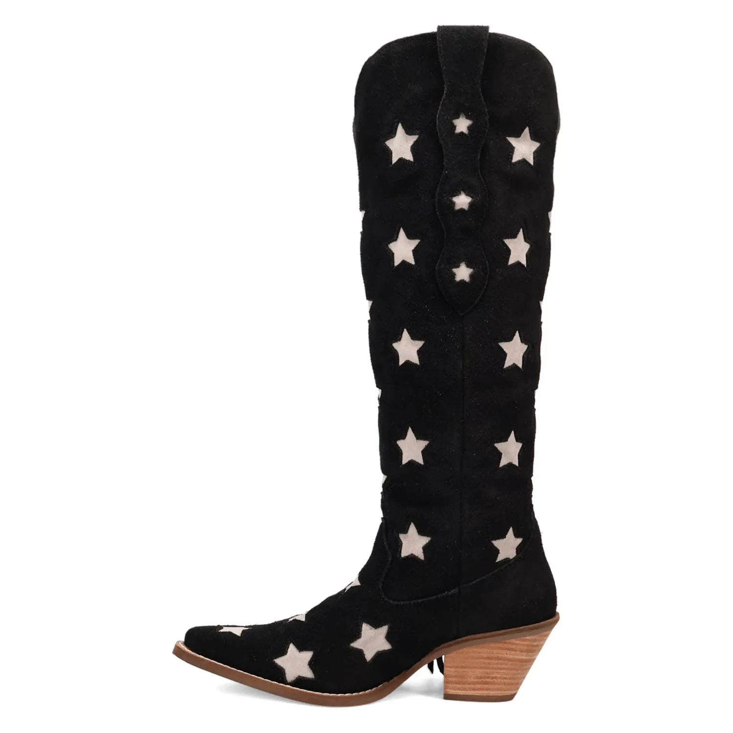 Dingo Womens Super Star Black Suede Cowboy Boots