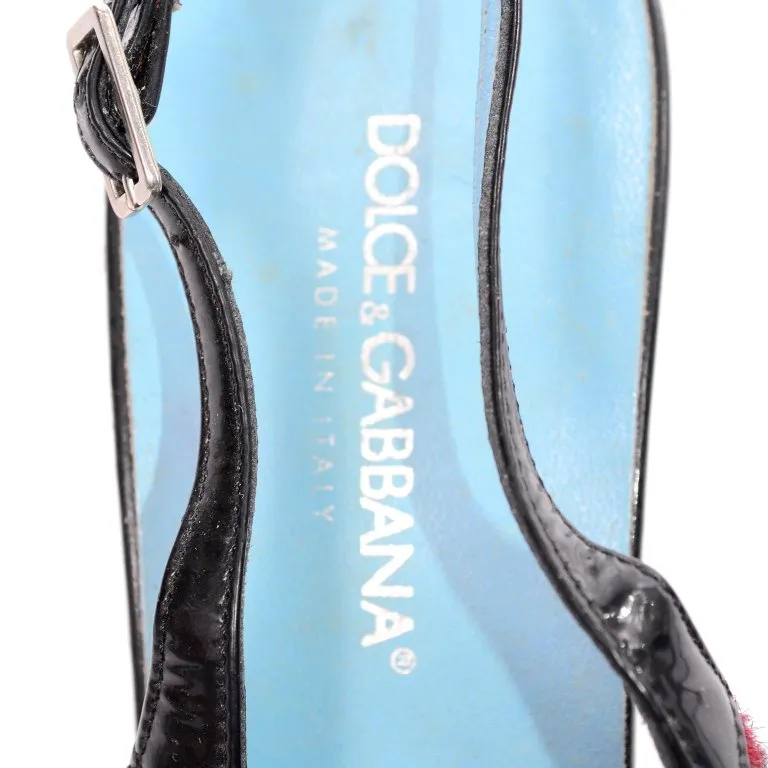 Dolce & Gabbana Animal Print Shoes in Red & Black Spotted Fur Slingback Heels 38.5