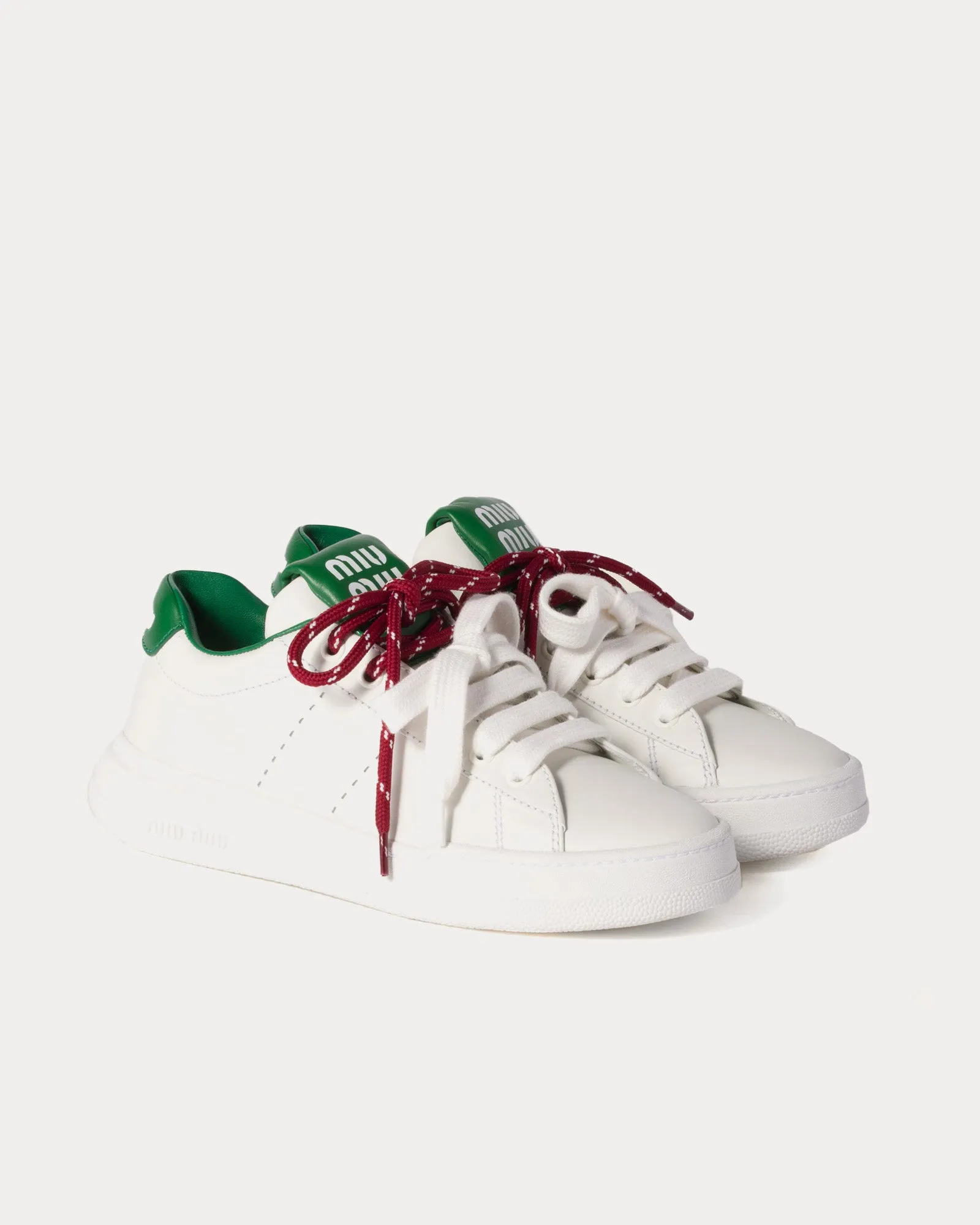 Double Laces Leather White / Green Low Top Sneakers