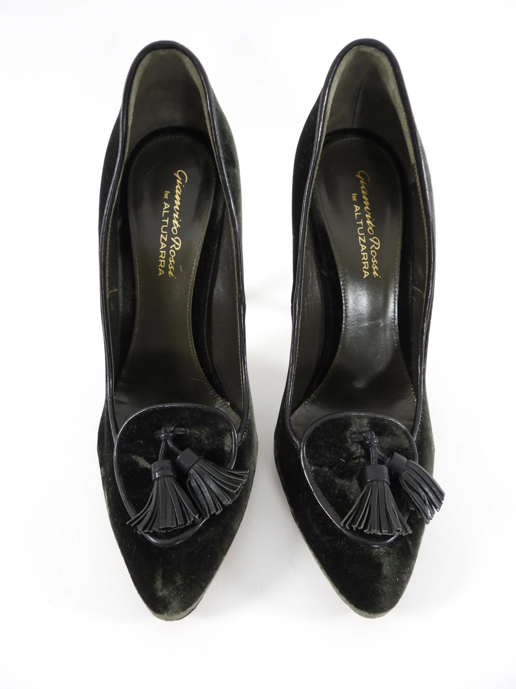 Gianvito Rossi x Altuzarra Dark Green Velvet Tassel Pumps