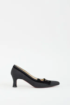 Grey & Black Wool Bow Pump