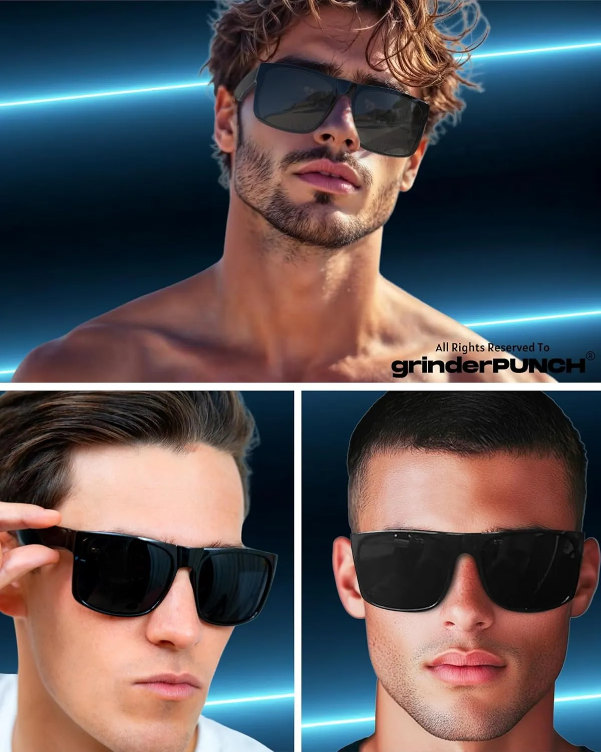 grinderPUNCH Mens Oversized Sunglasses XL Big Head Fit, Extra Wide Frame Sunglasses for Men, Big Heads, XXL Large Wide Shades