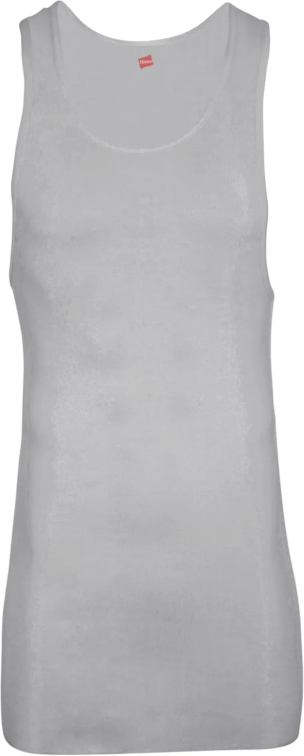 Hanes Men??s Tall 100% Cotton Ribbed Tank Tagless Undershirts, Multipack