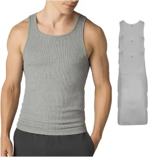 Hanes Men??s Tall 100% Cotton Ribbed Tank Tagless Undershirts, Multipack