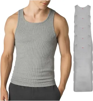 Hanes Men??s Tall 100% Cotton Ribbed Tank Tagless Undershirts, Multipack