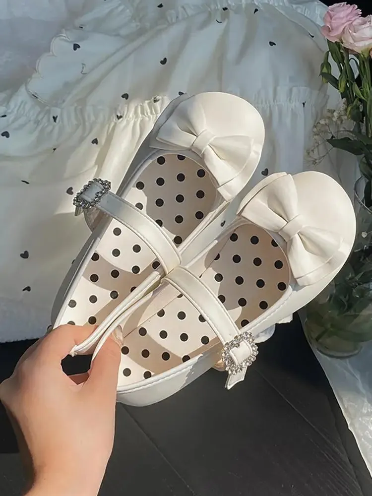 Hnzxzm Kawaii Cute Girl Lolita Shoes Japanese Women Shoes Bowknot Round-toe Loli Shoes Jk Girls Flat Tea Party Sweet Shoe
