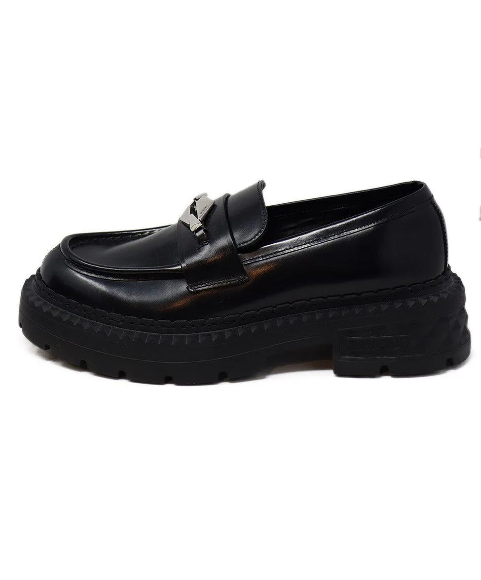 Jimmy Choo Black Leather Platform Loafers sz 9