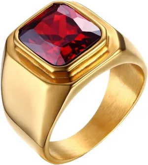 Men's Stainless Steel Gold/Silver/Black Plated Ring with Square Gemstone Multicolor Stone