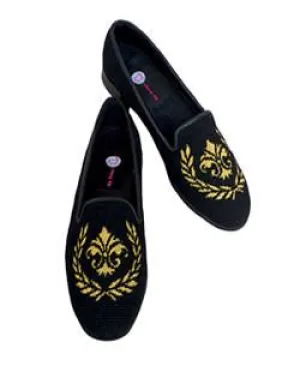 Misses  Metallic Gold Fleur de lis Needlepoint Loafer | Designs by Lillie