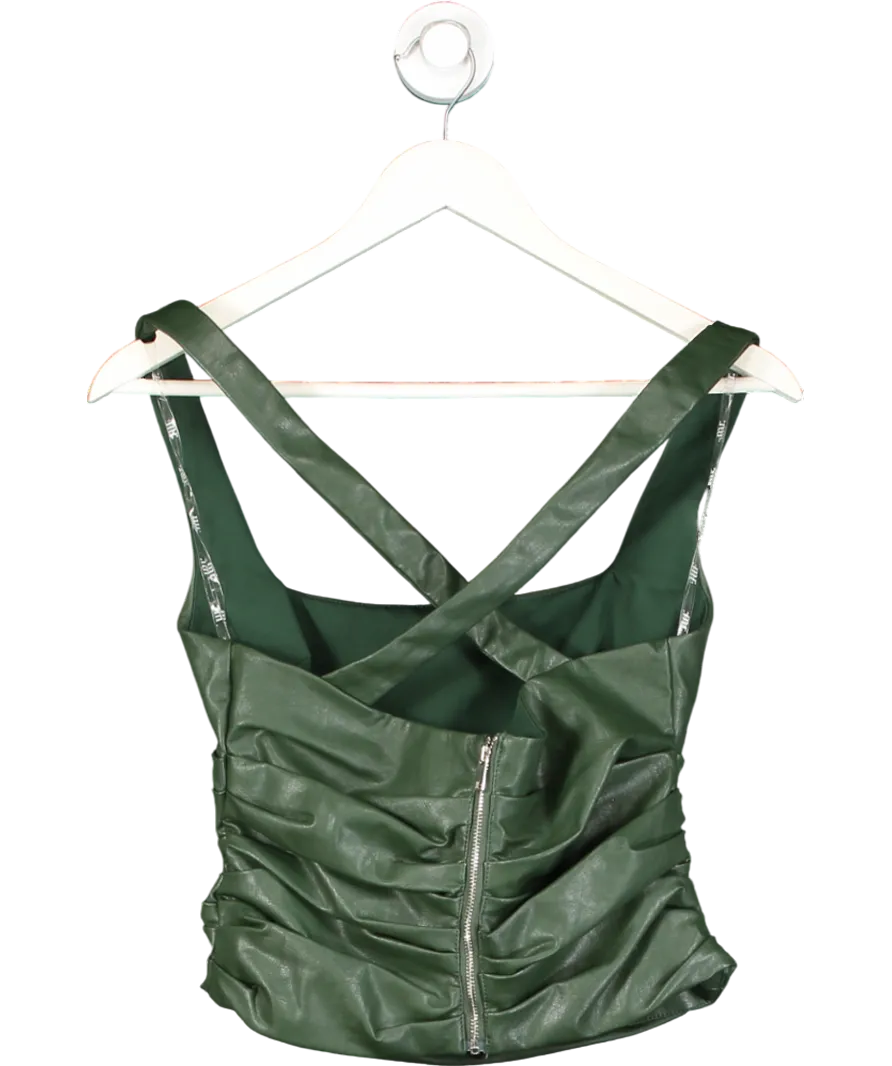 Mistress Rocks Green Evergreen Vegan Leather Gathered Top UK S
