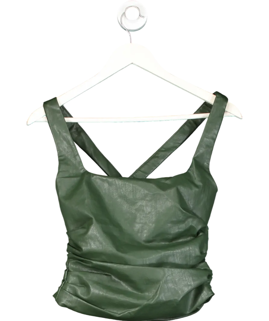 Mistress Rocks Green Evergreen Vegan Leather Gathered Top UK S