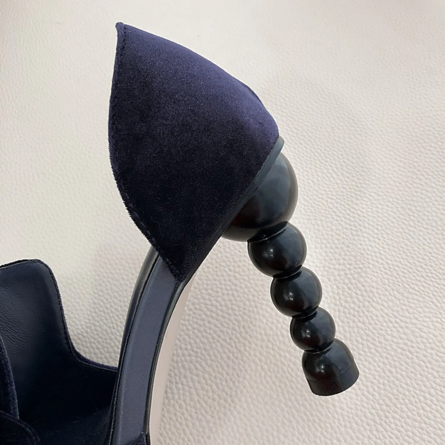 Nantes Slip On French Velvet Pumps with Bowtie - Midnight Blue