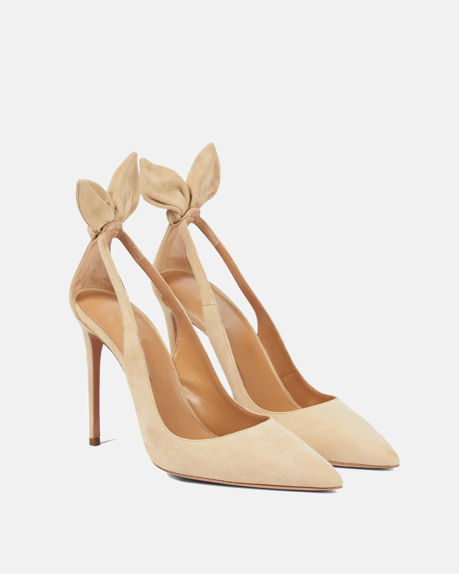 Orsa Bow Tie Velvet Pumps In Beige