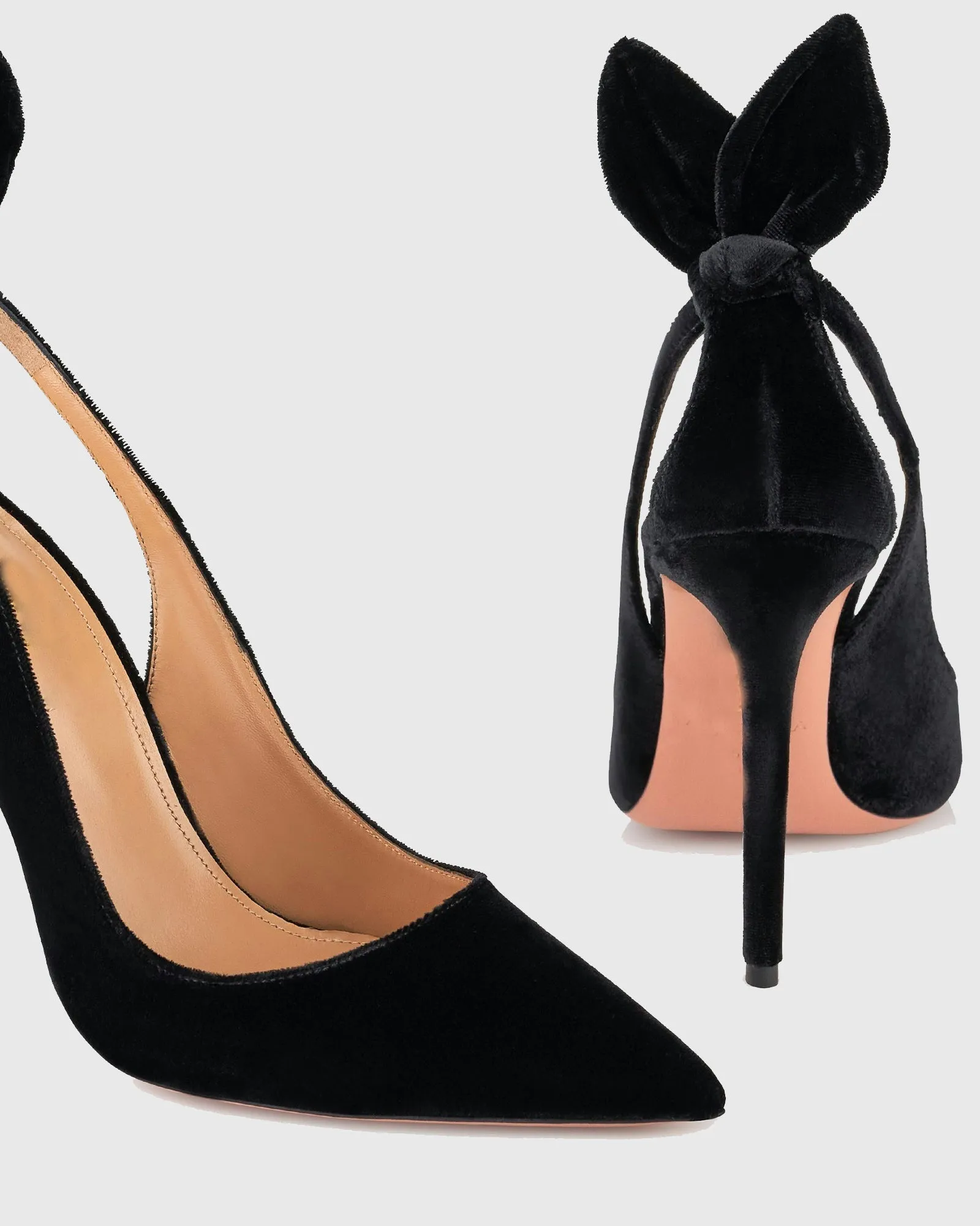 Orsa Bow Tie Velvet Pumps In Black