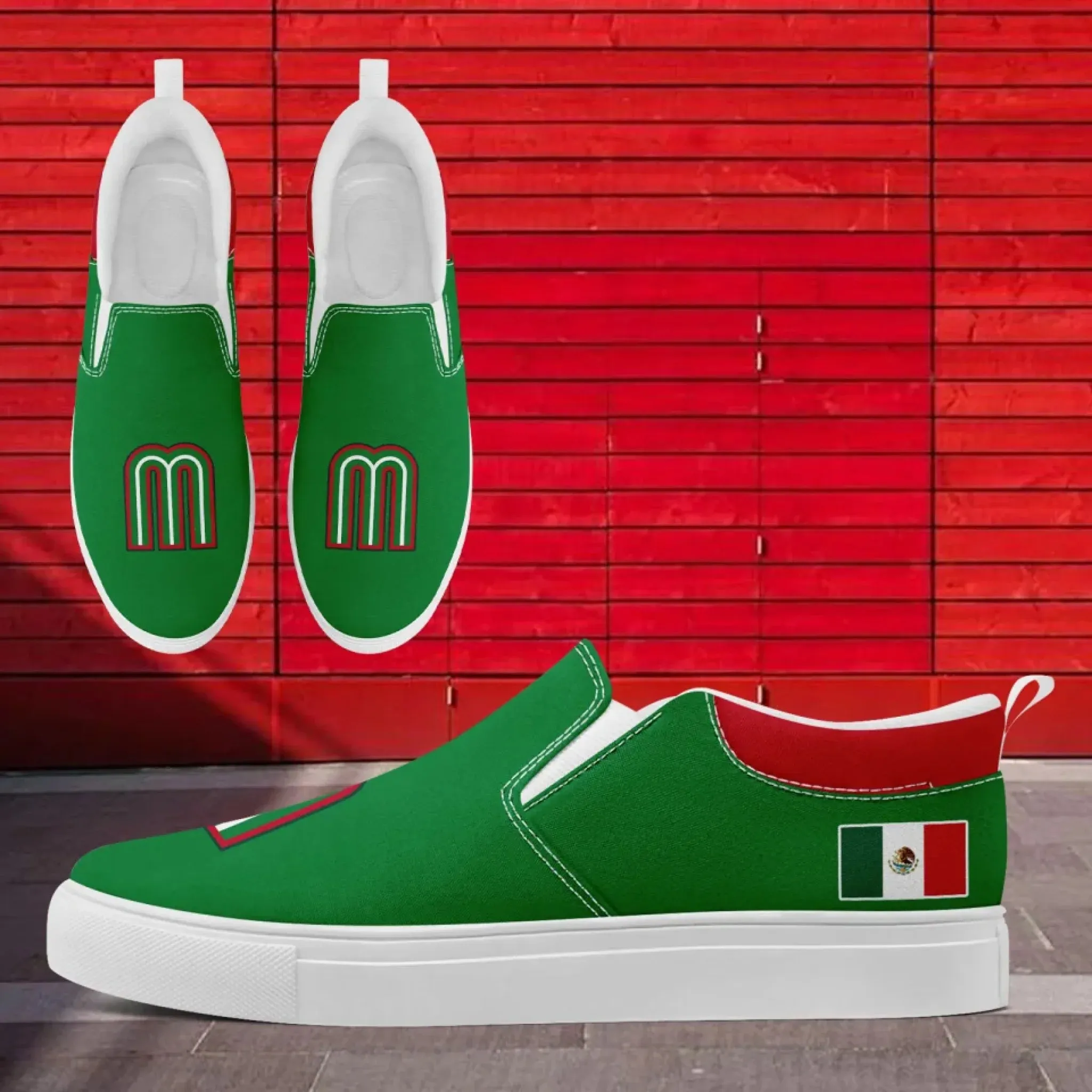 Personalized Mexico Flag Sneakers, Custom Patrotic Shoes, Stylish Slip On Shoes