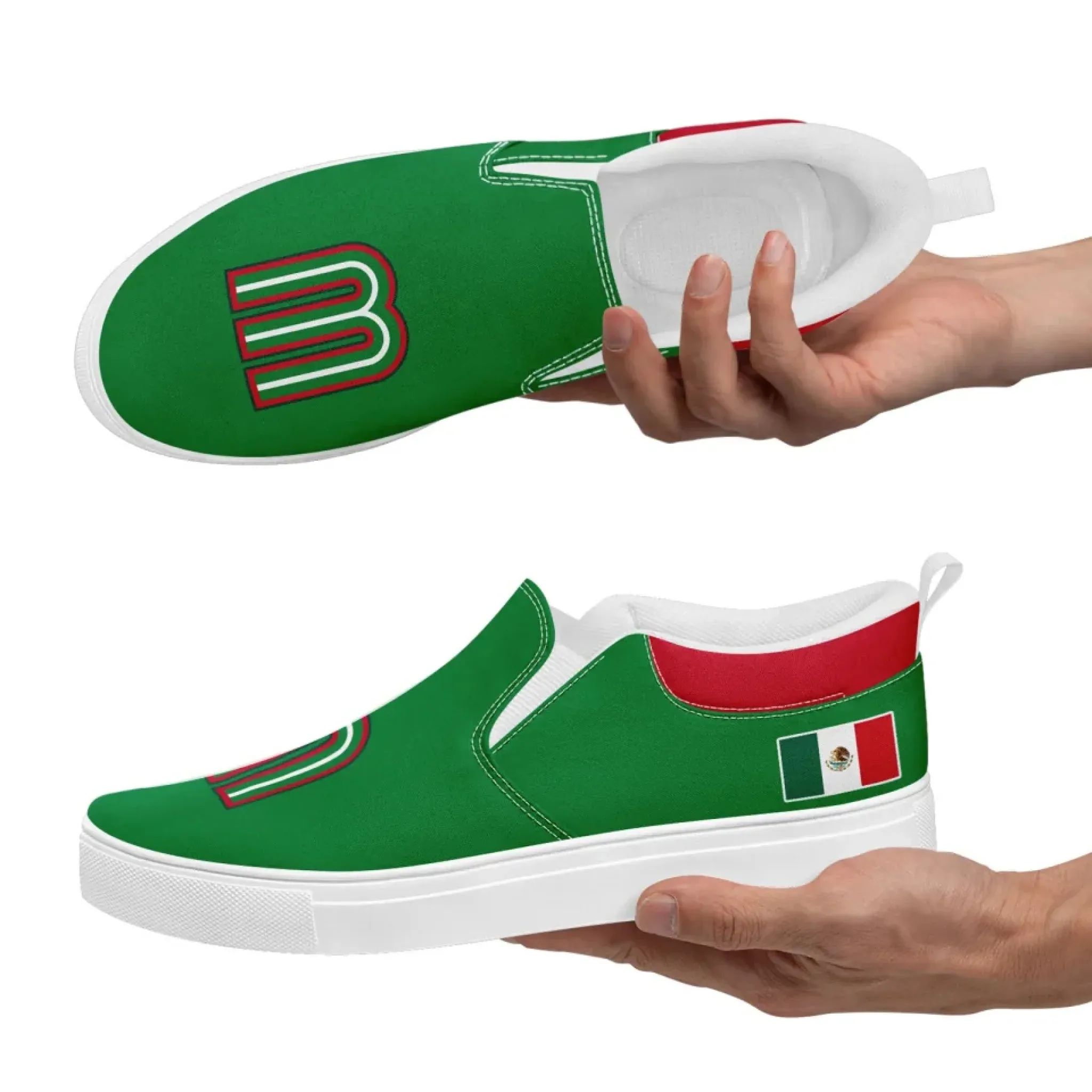 Personalized Mexico Flag Sneakers, Custom Patrotic Shoes, Stylish Slip On Shoes