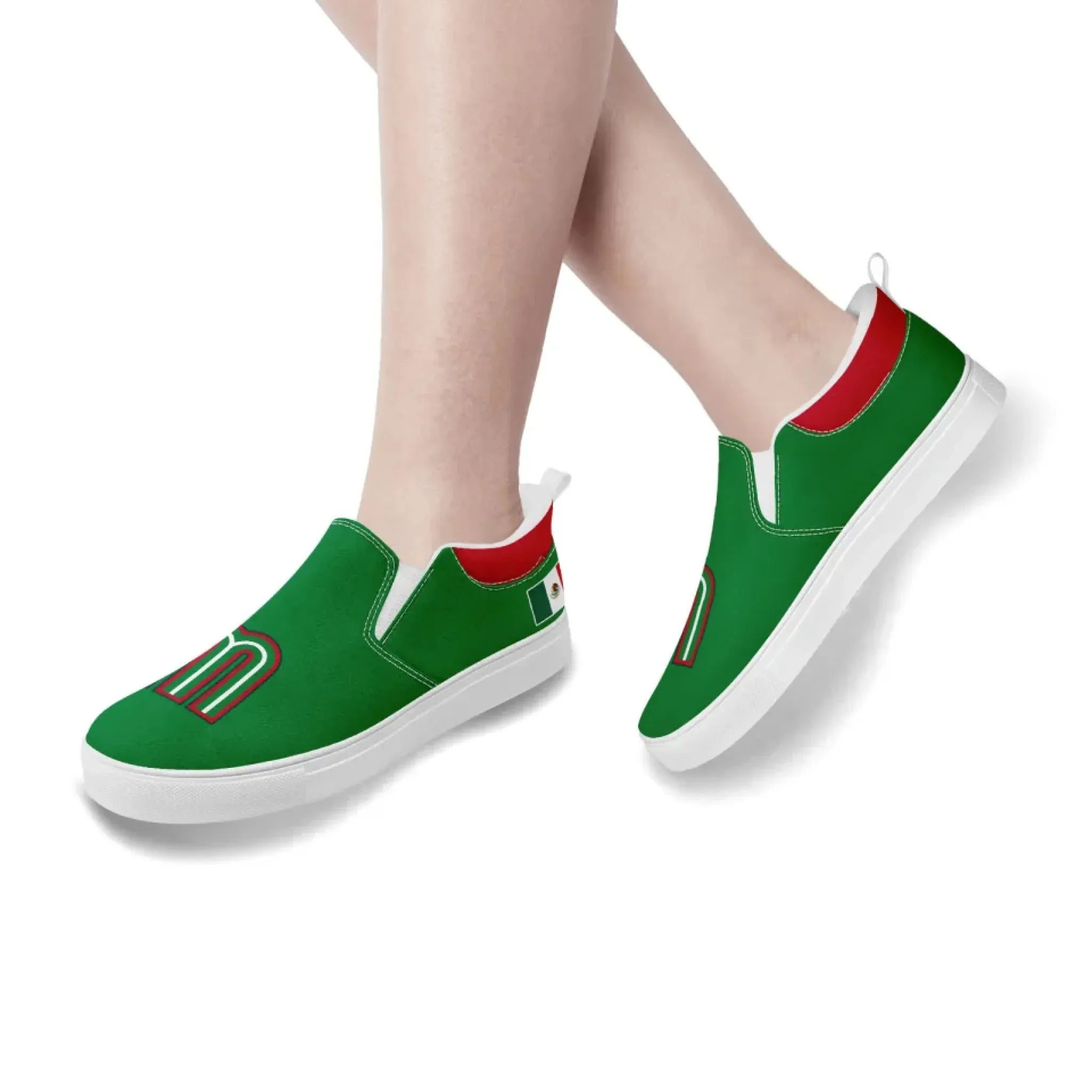 Personalized Mexico Flag Sneakers, Custom Patrotic Shoes, Stylish Slip On Shoes