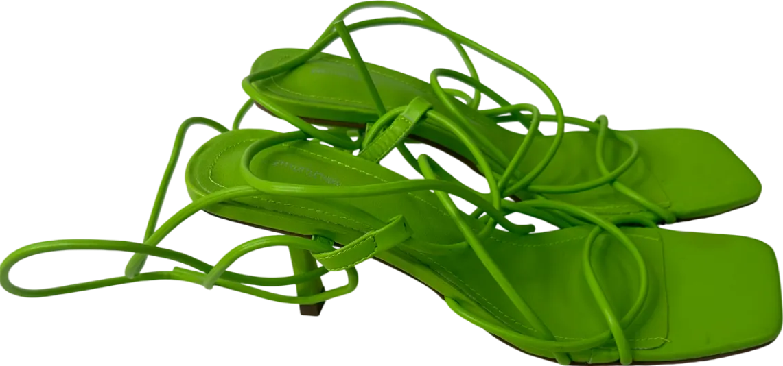 PrettyLittleThing Green Square Toe Lace Up Heeled Sandals UK 5 EU 38 👠