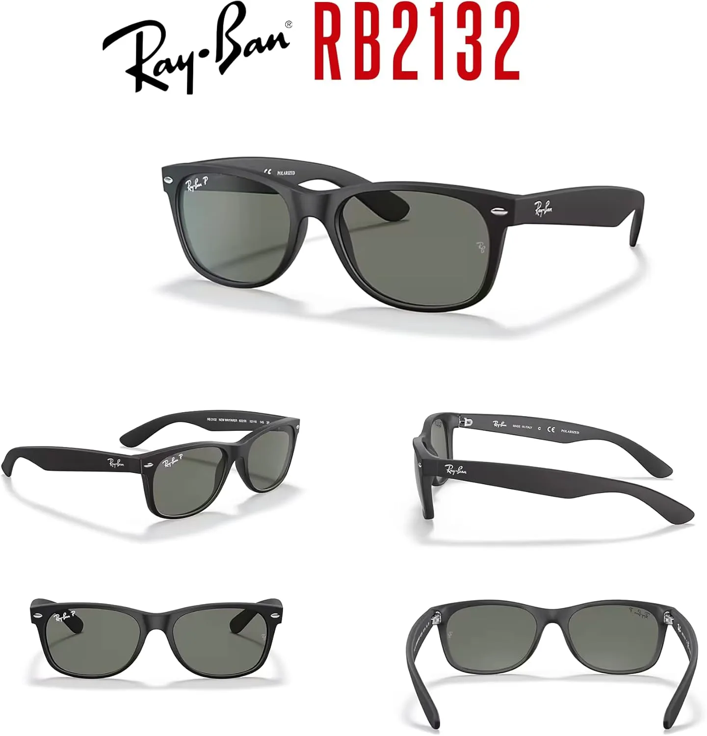 Ray-Ban RB2132 POLARIZED NEW WAYFARER Square Sunglasses For Men For Women   BUNDLE with Designer iWear Eyewear Care Kit