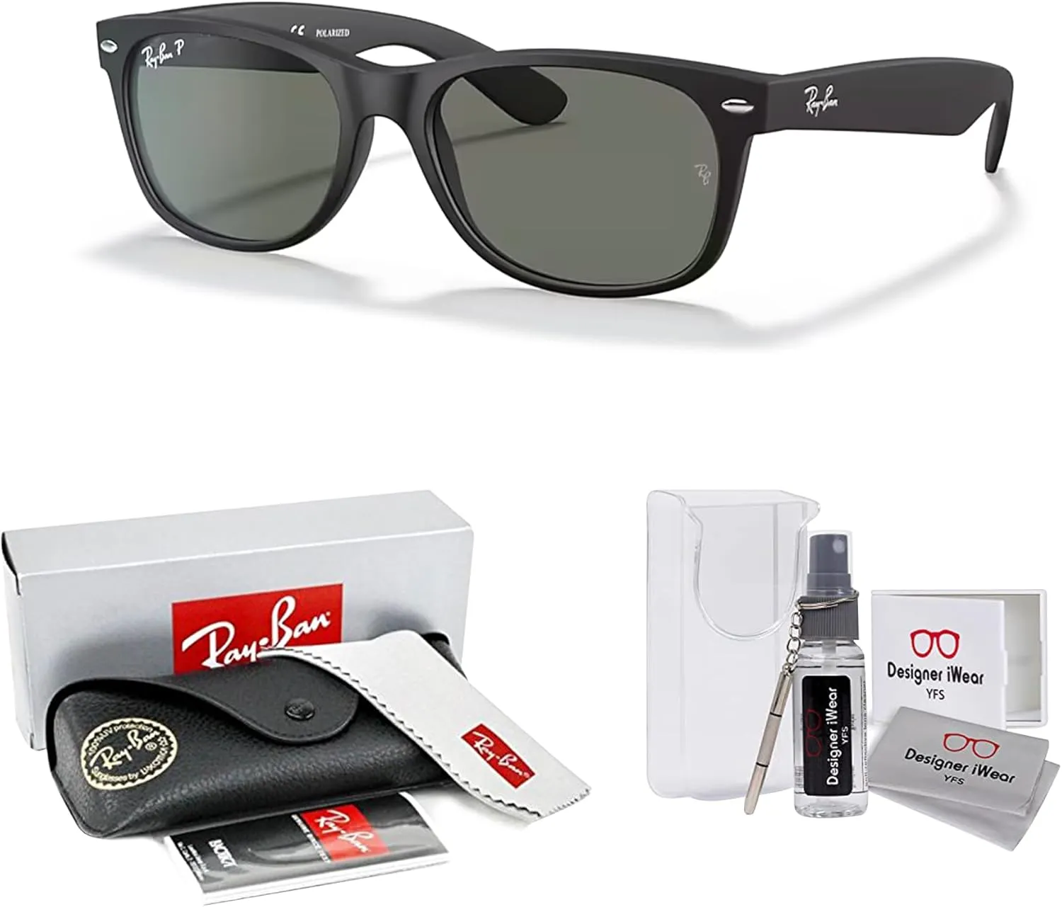 Ray-Ban RB2132 POLARIZED NEW WAYFARER Square Sunglasses For Men For Women   BUNDLE with Designer iWear Eyewear Care Kit