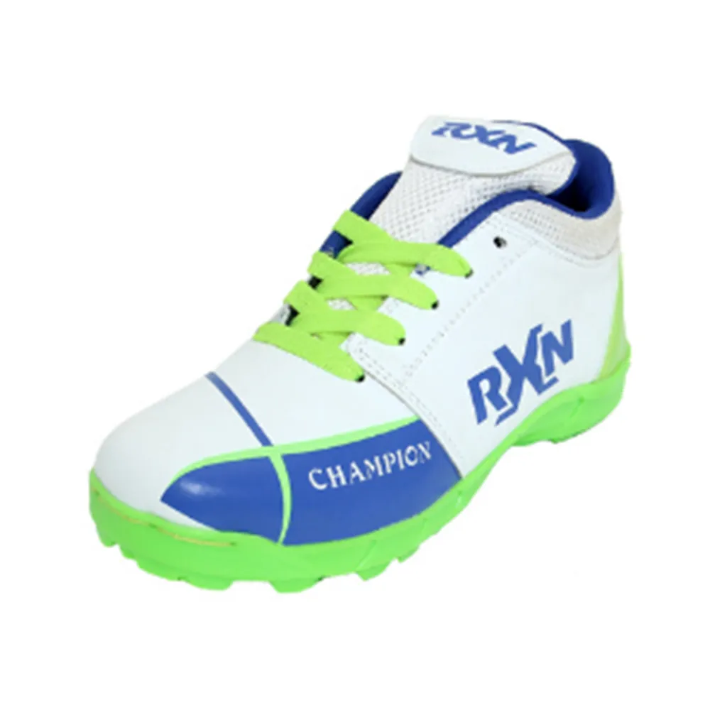 RXN Champion Cricket Shoes (White/Blue/Green)